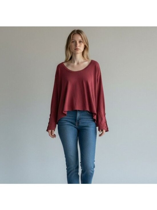 We The Free Tops - We The Free Womens Scoop Neck Long Sleeve Swing Top Maroon XL NWOT Cotton